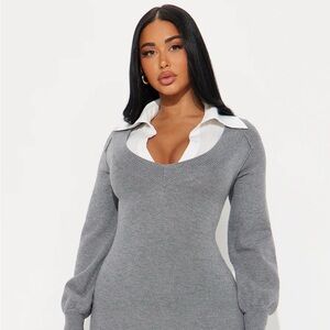 Fashion Nova Gray Long Sleeve Dress